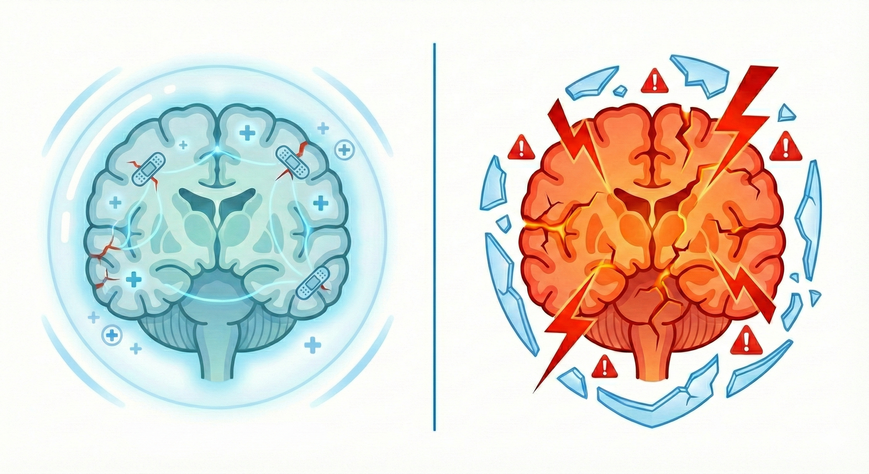 Comparaison entre un cerveau en récupération protégé et un cerveau vulnérable à un second impact